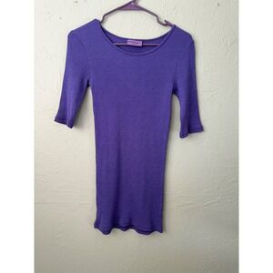Michael Stars Purple Ribbed Scoop Neck Elbow Sleeve Top One Size Fits Most